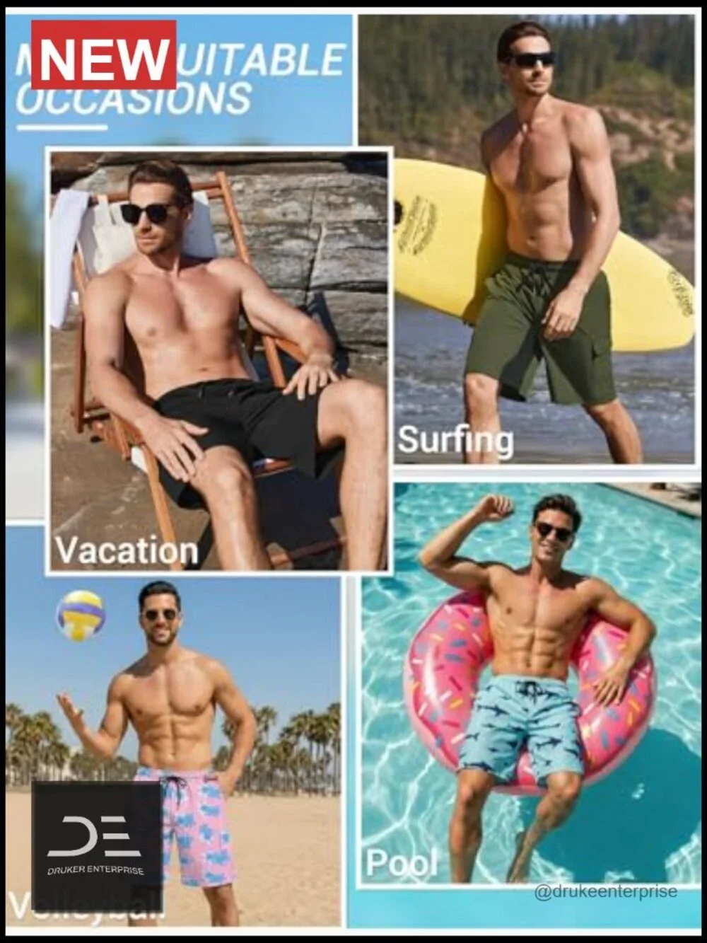 Men's Swim Trunks with Compression Liner 2 in 1 Board Shorts Quick Dry with